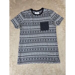 On The Byas Mens Small Black White Geometric Tribal Aztec Pocket T-Shirt S